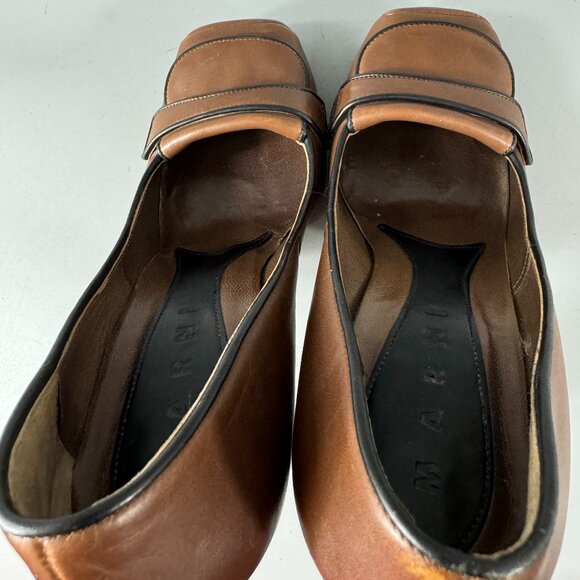 Authentic Marni Brown Leather Platform Square Toe Pumps, Size 35.5 - Picture 7 of 16